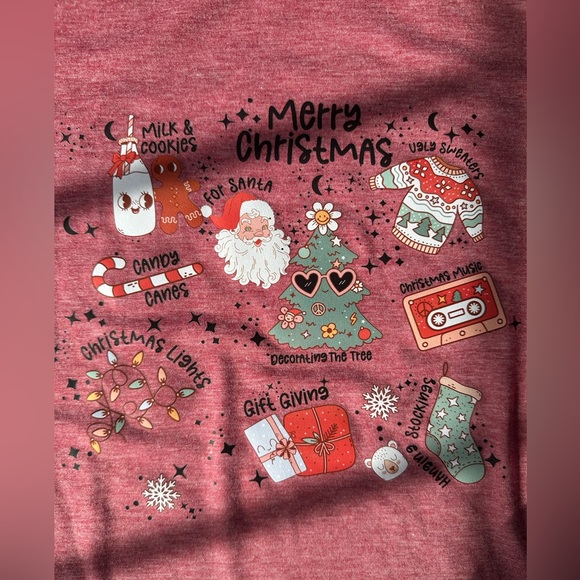 New Adult Small Merry Christmas Red Holiday Tee - Picture 2 of 3